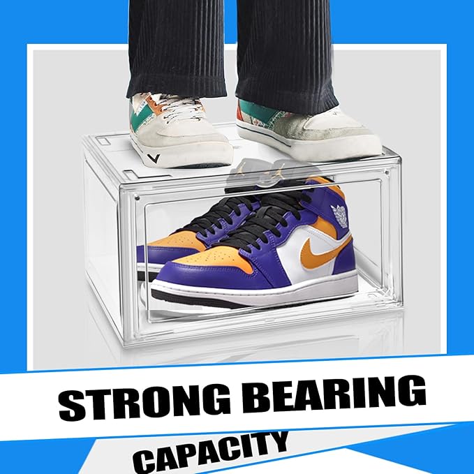 EDS FAM 4 Pack Large Acrylic Shoe Boxes Sneaker Storage for Sneakerheads Clear Plastic Stackable Boot Shoe Collectibles Display Case, Size 13
