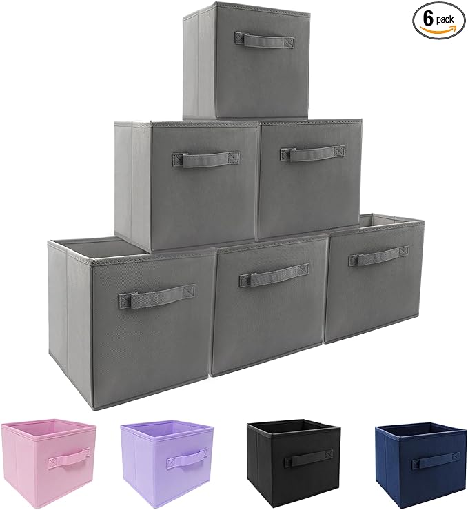 storage bins collapsible storage bins,cube storage organizer (Pack of 6) 9*7.5*7.5inch,For home and office Collapsible Closet Shelf Organizers, Drawer Organizers (Grey)