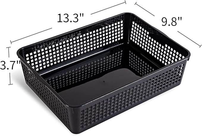A4 Size Plastic Storage Basket,Desktop File Paper Letter Organizer Tray, 6-Packs (White+Black)