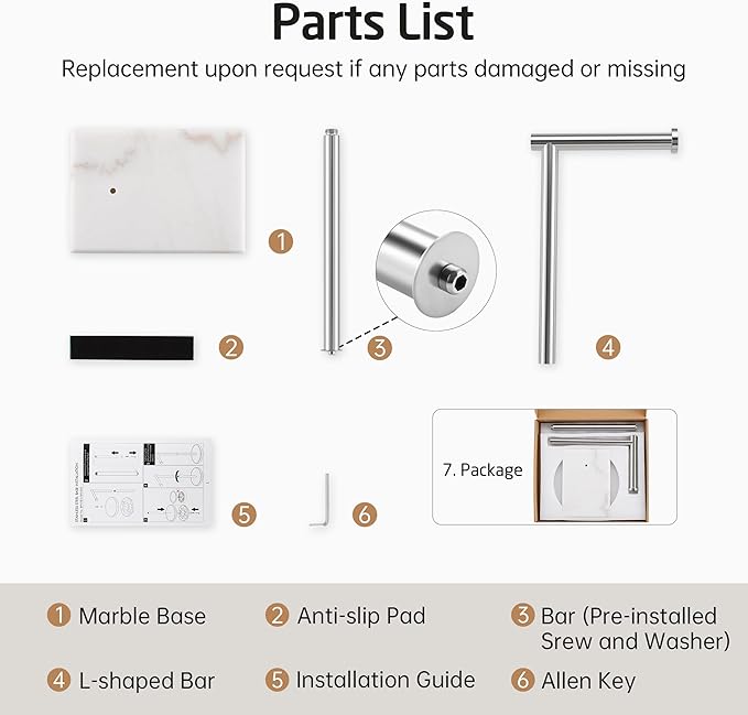 KES Natural Marble Toilet Paper Holder Stand, Bathroom Free Standing Toilet Paper Holder SUS304 Stainless Steel, Polished Finish, BPH285S1