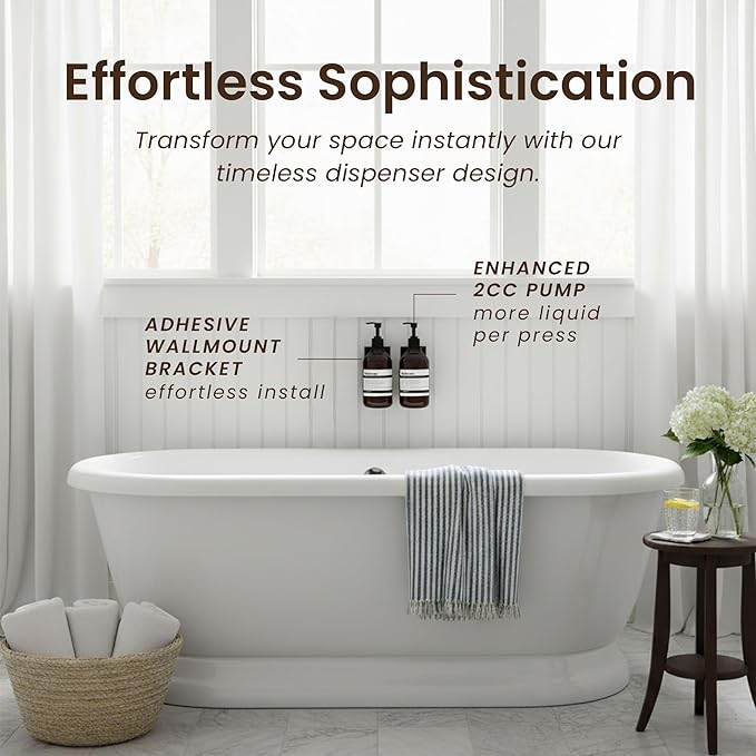 MaisoNovo Shampoo and Conditioner Dispenser - Shower Soap Dispenser Wall Mounted - 16.9 fl oz Set of 2 Amber Plastic Bottles Black Pump - Shampoo Dispenser, Shower Dispenser 2 Chamber No Drill