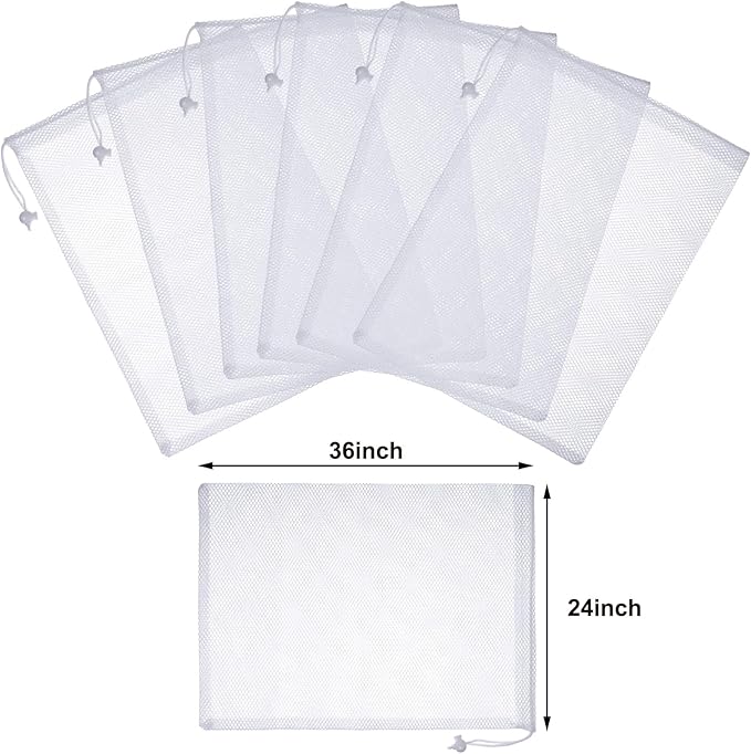 TecUnite 10 Pcs Mesh Bags Drawstring Laundry Bags Large Nylon Mesh Gift Dishwasher Bag with Sliding Drawstring for Kitchen Jewelry Gifts Wedding Favor Home(24 x 36 Inch,White)