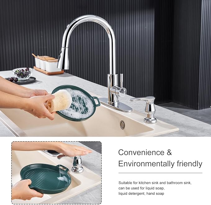 GAGALIFE Kitchen Sink Soap Dispenser Chrome, Under Sink Soap Dispenser with 40" Silicone Extension Tube Kit,Say Goodbye to Frequent Refills