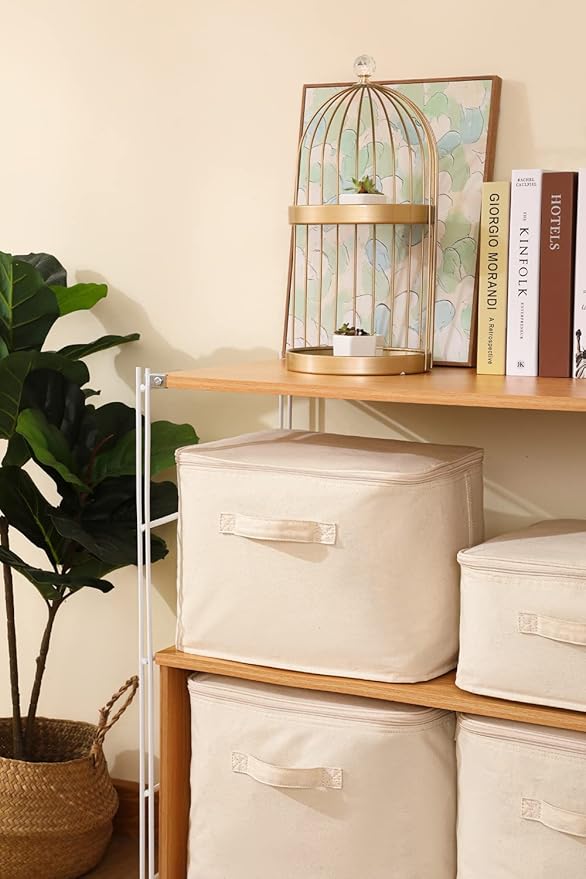 Decorative Basket Rectangular Fabric Storage Bin Organizer Basket with Handles for Clothes Storage (14.9 x 10.6 x 10.6, Beige)