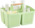 ALINK Portable Shower Caddy Basket with Compartments, Plastic Divided Cleaning Caddy Organizer Storage Tote with Handle for Bathroom, College, Dorm Room Essentials - Green
