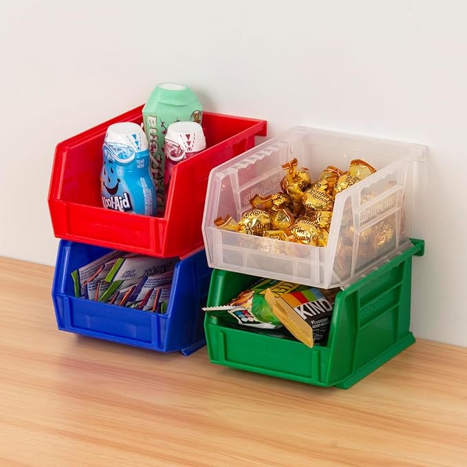 Akro-Mils 30210 AkroBins Plastic Storage Bins, Space-Saving Stackable Bins for Garage, Pantry, Craft Organization, 5-Inch x 4-Inch x 3-Inch, Stone, 6-Pack