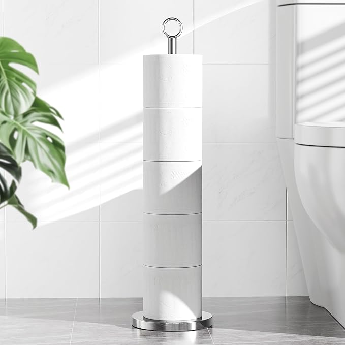 Toilet Paper Holder Stand(with Reserve Function), Free-Standing Spare Rolls Storage Holder, Stainless Steel
