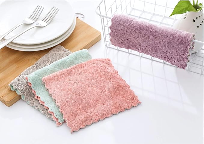 kimteny 12 Pack Kitchen Cloth Dish Towels, Premium Dishcloths, Super Absorbent Coral Velvet Dishtowels, Nonstick Oil Washable Fast Drying (Purple-Grey)