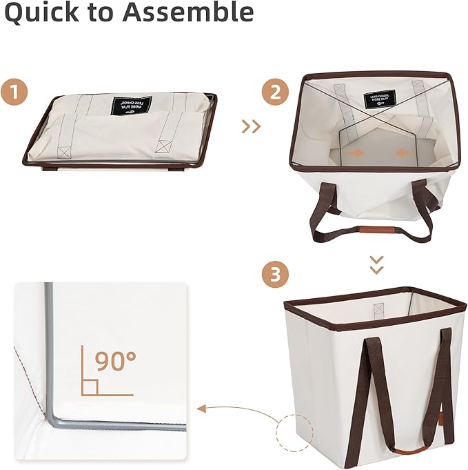 STORAGE MANIAC Collapsible Laundry Caddy, 128L (34 Gal) Large Collapsible Laundry Basket with Sturdy Metal Wire Frame, Long Carry Handles - Space-Saving, Foldable Laundry hamper, 2 Pack Beige