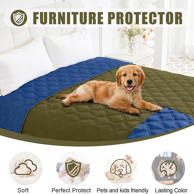 Smiry Waterproof Dog Bed Cover Blanket 30x70, Soft Reversible Pet Blanket, Washable Leakproof Cats Dogs Couch Cover for Sofa, Couch, Furniture, Lattice, Green/Navy