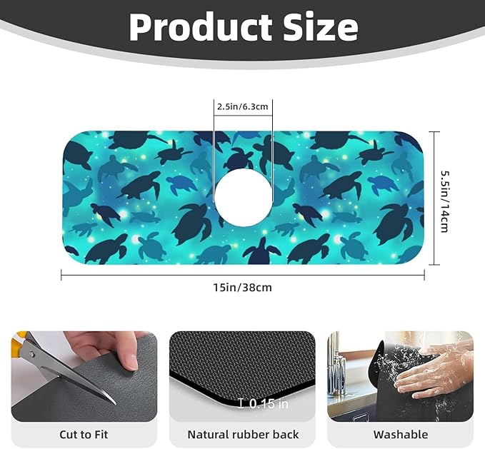 Faucet Draining Mat For Kitchen Sink, Sea Turtles Blue Diatom Mud Absorbent Drain Pad For Bathroom Kitchen Sink Splash Guard Drying Mat