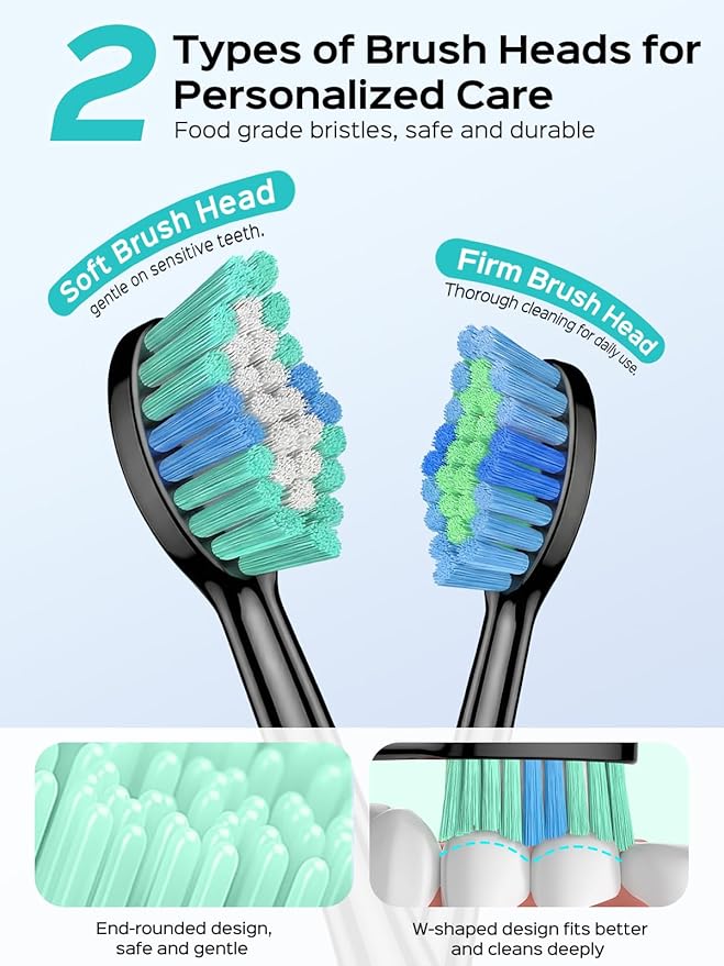 COSLUS C40 Sonic Electric Toothbrush for Adults: 47000 VPM for Deep Cleaning & Whitening with Travel Case - 5 Modes for Sensitive Teeth & Braces, Wireless Charging, 6 Brush Heads, Black & Pink (2PCS)