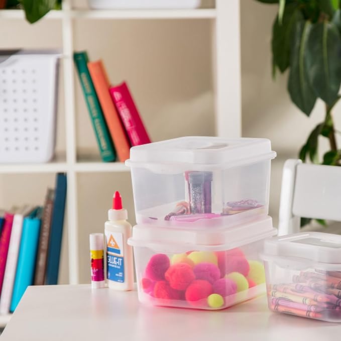 Sterilite FlipTop, Stackable Small Storage Bin with Hinging Lid, Plastic Container to Organize Desk at Home or Office, Clear, 36-Pack