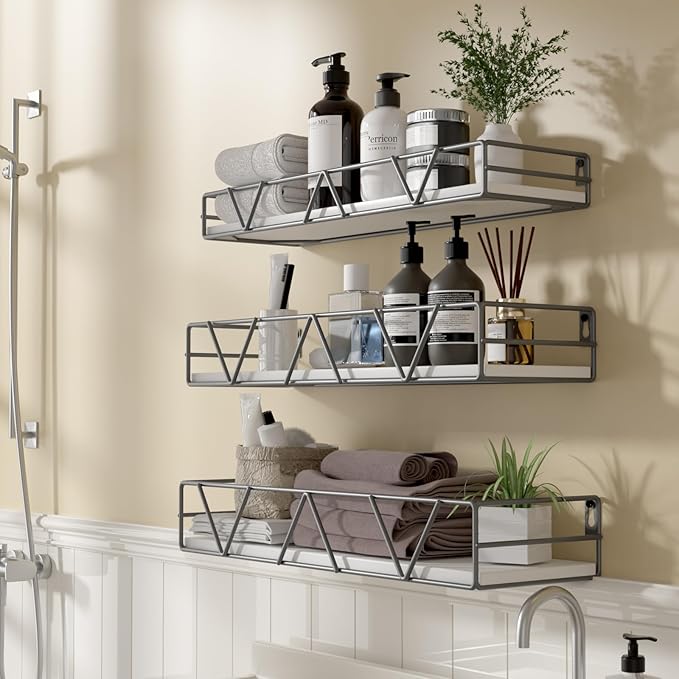 Floating Shelves Set of 3, Home Wood Wall Shelf, Farmhouse Shelf for Bedroom, Wall Mounted Floating Shelf for Living Room, Bedroom, Bathroom, Kitchen, Office (Gray)