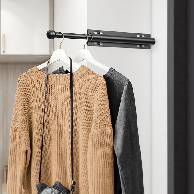 2 PACK Valet Rod for Closet Pull Out, Retractable Slide Out Valet Rod Closet Organization, 12" Aluminum Valet Clothing Hanger Rods Perfect for Suits, Freshly Pressed Clothes, Black