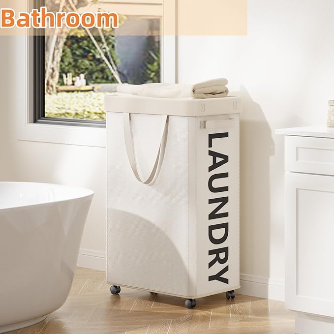 2 Pack Rolling Laundry Basket with Wheels, 90L Hamper with Wheels and Removable Mesh Bag, White Laundry Baskets on Wheels for Bedroom, Dorm, Clothes Hamper Organizer