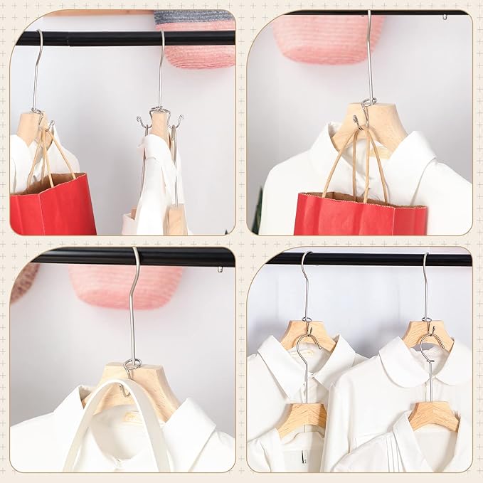 Sosation 45 Pcs Clothes Hanger Extender Connector Hooks Space Saving Hooks Metal Mini Cascading Hook Outfit Hanger Extender Clips for Heavy Duty Clothes Wooden Closet Organizer