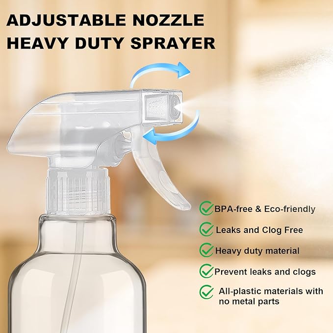 Glass Spray Bottles 16.9oz Empty Spray Bottle Mist/Stream Spraying Small Refillable Containers for Hair Care, Cleaning Solutions, Plants, Essential Oils 1 Pack (Clear-1, 16.9oz)