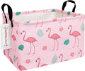 QUEENLALA Rectangular Laundry Hamper/Foldable Nursery Laundry Basket for Organizing/Storage Bin Baskets/Children Toy Office Bedroom/Toy Bin Closet Shelf Baskets（Rec-Pink Flamingo）