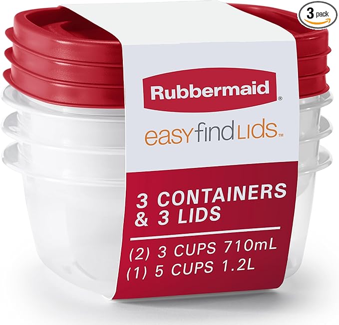 Rubbermaid EasyFindLids Food Storage and Organization Containers, 3-Pack, Racer Red, BPA-Free, Microwave & Dishwasher Safe