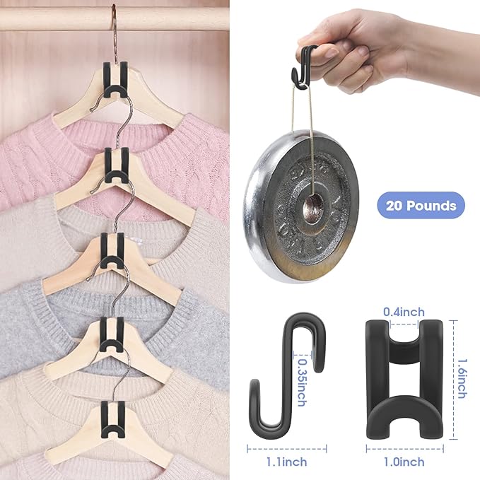 80Pcs Clothes Hanger Connector Hooks, Plastic Space Saving Heavy Duty Hanger Extender Clips for Closet Organizers, Black