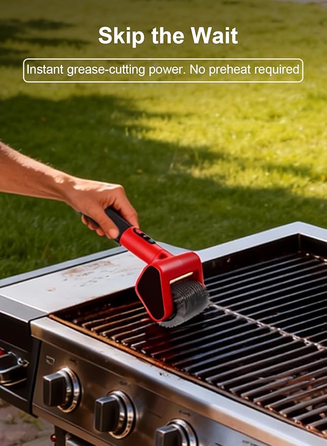 Electric Rechargeable Grill Brush, 650RPM Spinning Stainless Steel Bristle BBQ Brush, Bristle-Free Grill Cleaner for Outdoor & 2 PCS Scouring Pads - Heavy Duty Cordless Electric Tool with LED Light