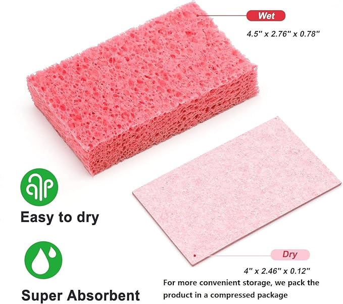 Cellulose Sponges,Heavy Duty Scrub Kitchen Sponge,Clean Tough Messes Without Scratching Sponges Kitchen Blue(6 Pack)