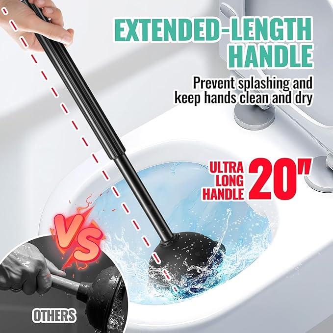 3PACK 4 in 1 Toilet Brush and Plunger Set with Crevice Cleaning Brush, Toilet Plunger and Brush Set with Extra Long Handle, Plungers for Bathroom Accessories, Toilet Plunger with Holder, Black