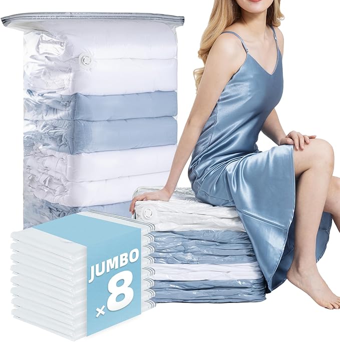 TAILINK 8 Pack Vacuum Storage Bags, Jumbo Cube 31x40x15 Inch, Extra Large Vacuum Seal Bgas for Comforters, Blankets, Pillow, Quilts, Space Saver Clost Oragnization, Clear