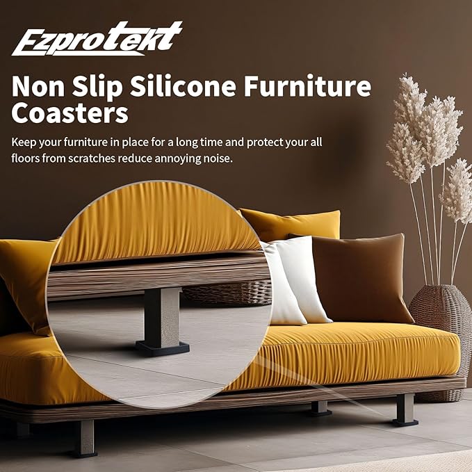 Ezprotekt Non Slip Furniture Pads, 4 Pcs 2.5" Rubber Caster Cups, Anti Skid Furniture Coasters for Hardwood Floors, No Slide Furniture Gripper, Floor Protector for Bed Couch Furniture Stoppers (Black)