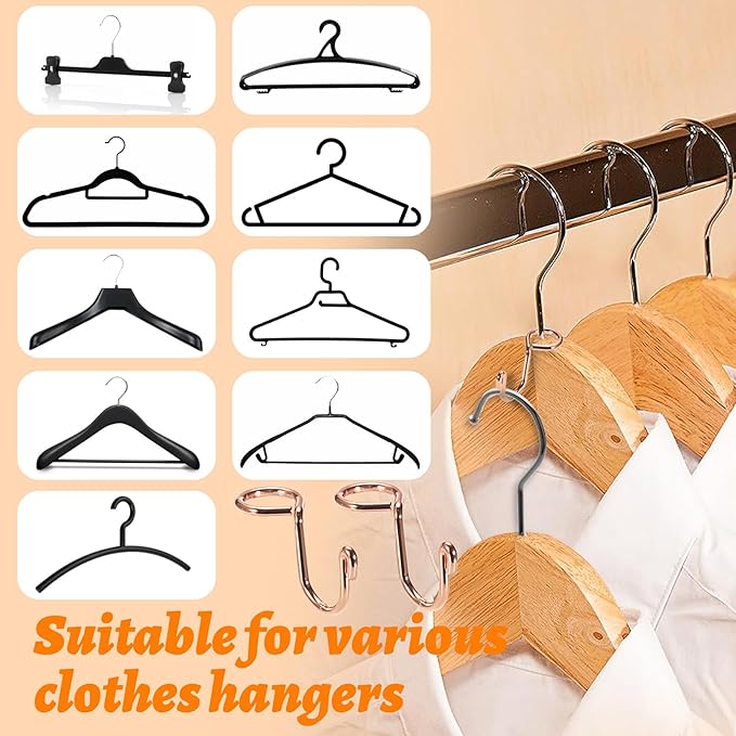 Sumnacon Gold Metal Connector Hooks - 30 Pcs Mini Cascading Hanger Extender Hooks for Velvet Wooden Hangers, Hat Bag, Rose Gold
