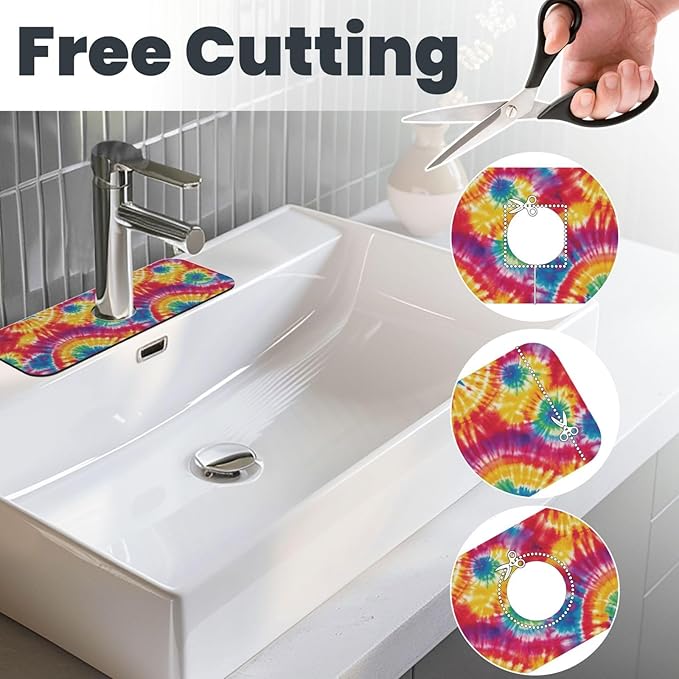 Abstract Colorful Tie Dye Kitchen Sink Splash Guard Faucet Mat Super Absorbent Fast Drying Mat Sink Gadgets-Fast Drying Pad Sink Mat For Kitchen Bathroom (15" X 5.5" )