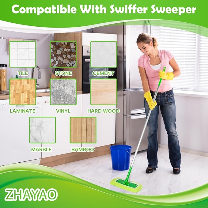 3 Pack Reusable Microfiber Mop Pads for Swiffer Sweeper Mop, Wet & Dry Use, Compatible with 10-12 Inch Flat Mops, Washable, Fits All Types of Floors