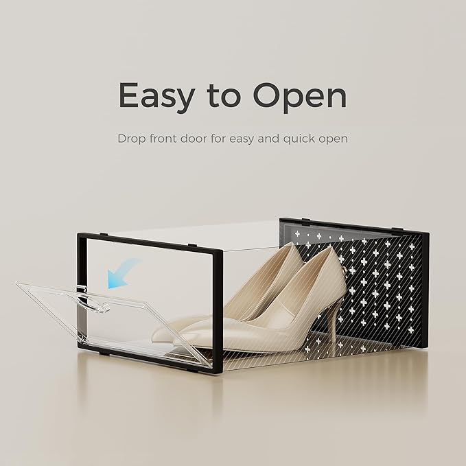 Pinkpum 15 Pack X-Large Shoe Storage Boxes, Shoe Organizer for Closet Clear Plastic Stackable Shoe Dispaly Case Bins Holder, Sneaker Storage for Sneakerheads Black