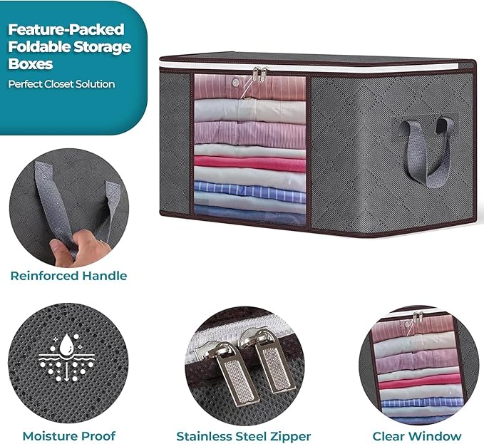 90L Large Storage Bags for Clothes,Blanket and Comforter, 3 Pack Foldable Clothes Storage Bins for Closet Organizer, Storage Containers with Handle, Storage Box