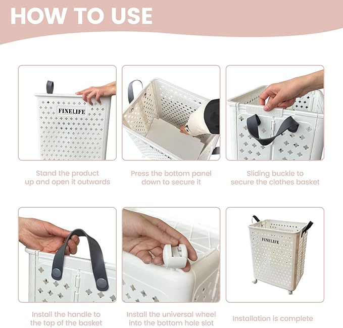 63L Collapsible Laundry Basket with Wheels and Handle, Plastic Foldable Laundry Hamper, Versatile Portable Storage Basket, Space Saving Dirty Clothes Laundry Hamper for Laundry and Bathroom
