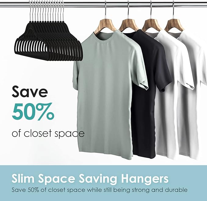 Velvet Hangers Non Slip Felt Hangers, 50 Pack Black Velvet Clothes Hangers Space Saving Slim with 360 Degree Swivel Hook for Suits Coats, Jackets, Pants, and Dress Clothes