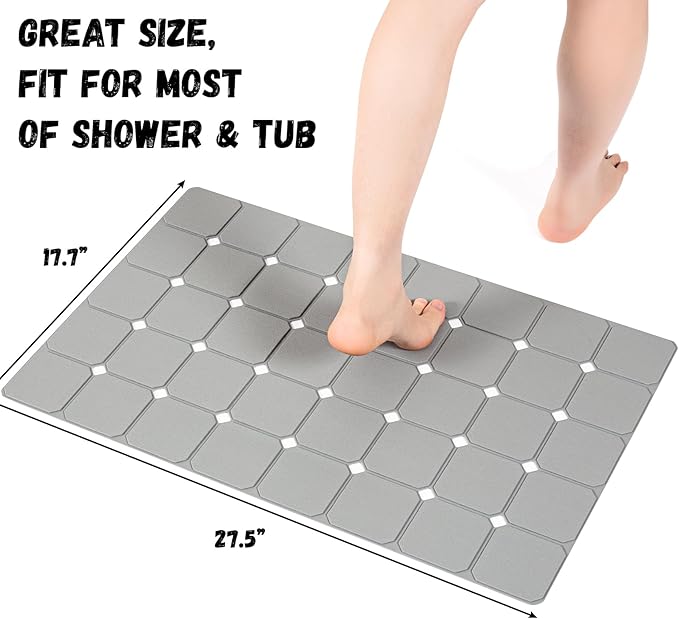 Kinbear Bath Mat for Textured Tub: Silicone Bathtub Mat Foldable Shower Mat Non Slip Tub Mat No Suction Cups 28 X 17.7Inch - Grey
