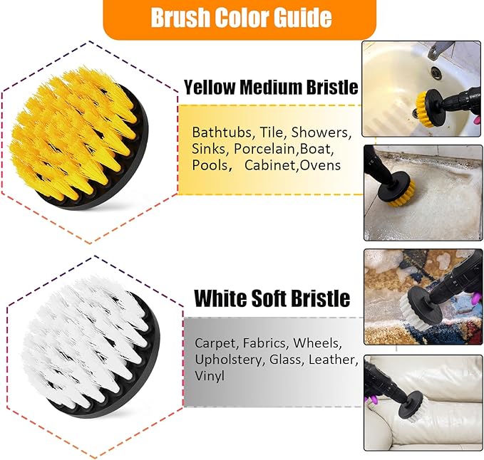 15Pcs Drill Brush Attachment Set, Drill Scrubber Brush Kit Include Soft Drill Wheel Brush, Scrub Pads, Sponge, Drill Cleaning Brush Attachment Set for Car, Bathroom, Tub, Tile, Floor, Grout, Boat