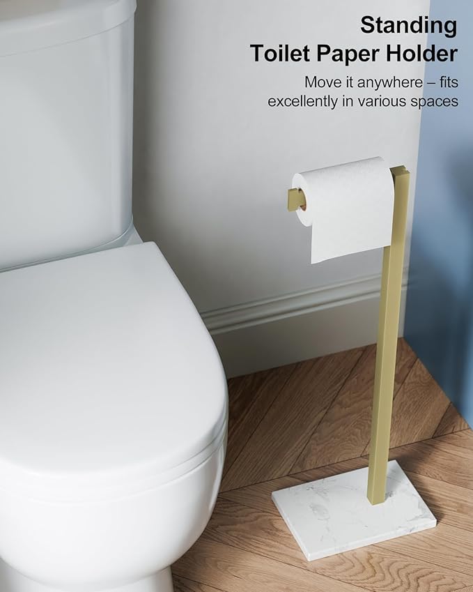 Toilet Paper Holder Stand Brushed Gold SUS 304 Stainless Steel Rustproof Free Standing 22" Rotating Bathroom Tissue Roll Holder for 4 Rolls with Marble Base by HOMEMYSTIQUE