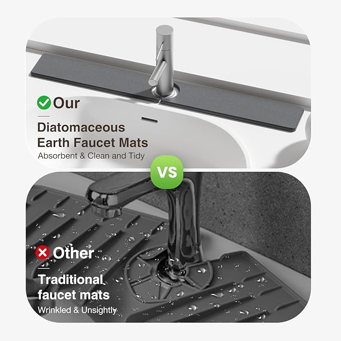 30" x 4" Stone Faucet Mat for Kitchen Sink, Quick Drying Diatomite Sink Tray, Faucet Sink Splash Guard for Prevents Moisture Buildup (Dark Gray)