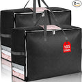 2Pack 105L Extra Large Blanket Comforter Storage Bags, Foldable Storage Bags for King Comforter Bedding Pillow Sheet Clothes with Handles Zippers Clear Window Closet Organizers and Storages, Black