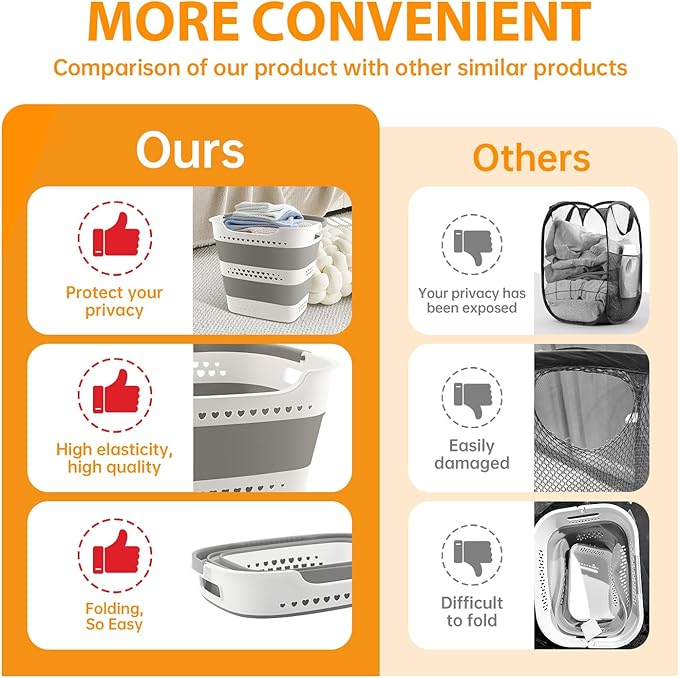 3 Pcs 42L Medium Collapsible Plastic Laundry Basket with Handles, Foldable Laundry Basket Hamper, Pop Up Storage Container Organizer for Washing Storage (Gery, 17 Inch * 13 Inch * 15 Inch)