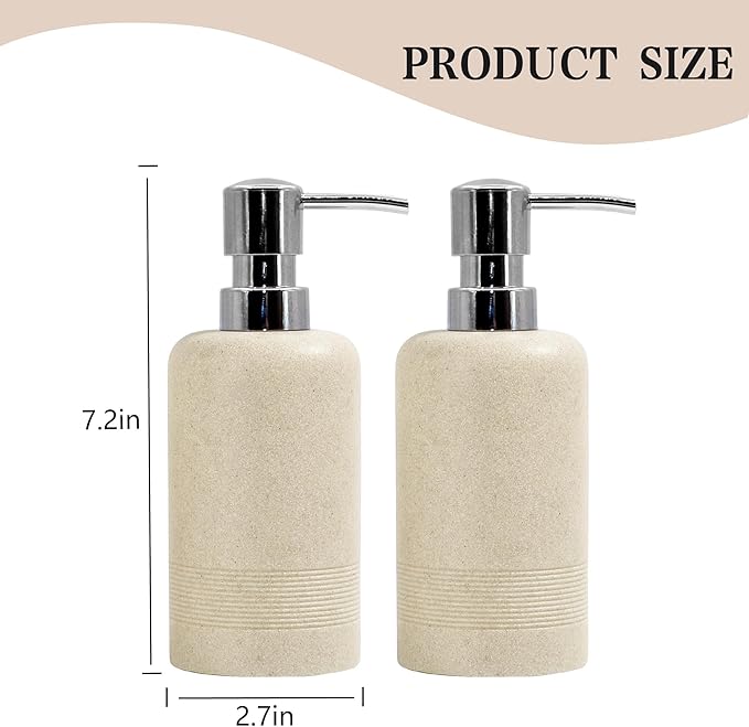 Resin Soap Dispenser Sets, 2 Pcs Heavy Lotion Dispensers,10.8oz Refillable Liquid Soap Dispensers with Rust-Proof Pump for Bathroom Countertop or Kitchen, Stone Beige