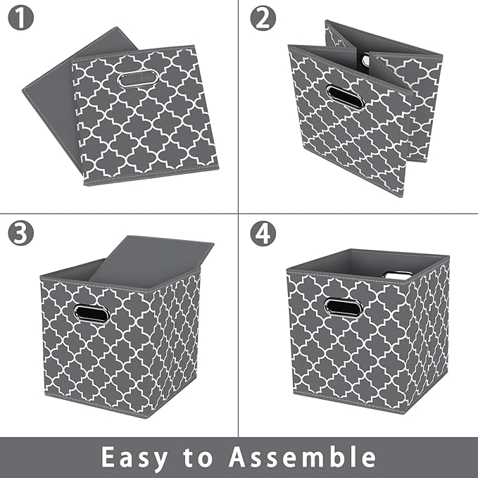 Fabric storage bins Cubes, Fabric Cube Organizer with Handle, Foldable Cube Bins for Cloth or Accessary Storage, 11x11x11, Set of 3, (Gray Light)