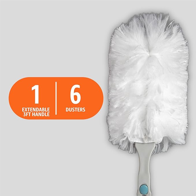 Amazon Basics 360° Heavy Duty Duster Kit Extendable, including 1 Extendable Handle and 6 Plumes Refills