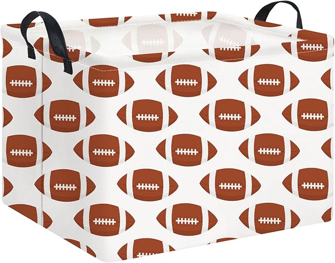 Rectangular Football Storage Basket Empty,Collapsible Gift Basket with Handles,Toys/Books Box,Room Decor(American Football)
