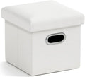 Ornavo Home 12 Inches Small Storage Ottoman with Handles, Foldable Collapsible Cube Square Linen Ottoman Foot Rest Stool Seat, for Living Room, Bedroom, Home Office, Dorm, White
