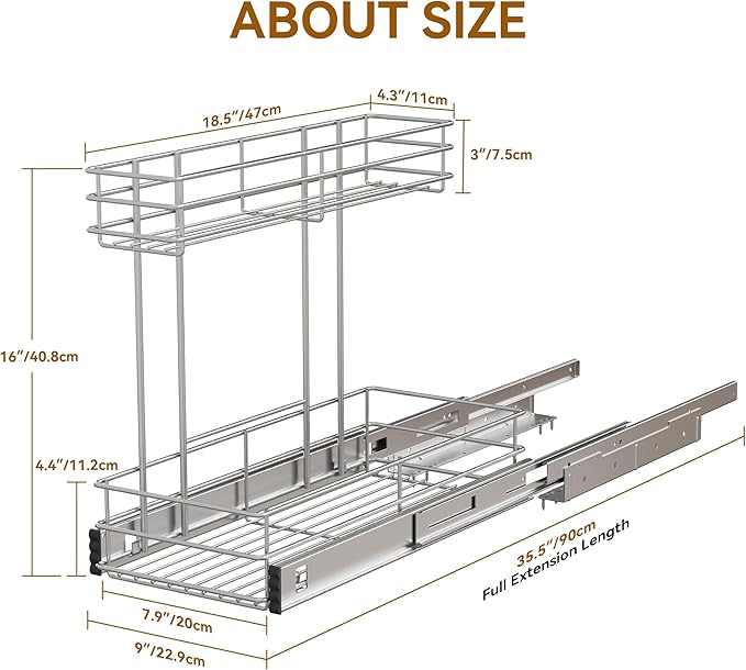 Under Sink Organizer 9"W X18.5"D，Pull Out Cabinet Organizer 2 Tier，Under Sink Slide Out Organizer Chrome Plated, Under Kitchen Bathroom Sink Organizer, Pantry Cabinet Closet Organization Rack, 1 Pack