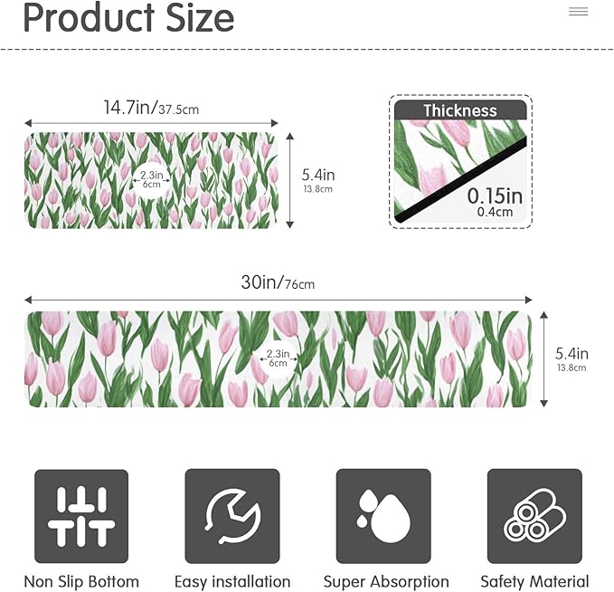 Kitchen Sink Splash Guard 1 PC 30 Inch Sink Faucet Mat Splash Guard for Bathroom Countertop Water Absorbent Foldable Cuttable Soft Washable Small Tulips Pink